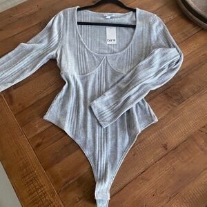 Bar III Women's Gray Ribbed Bodysuit Top